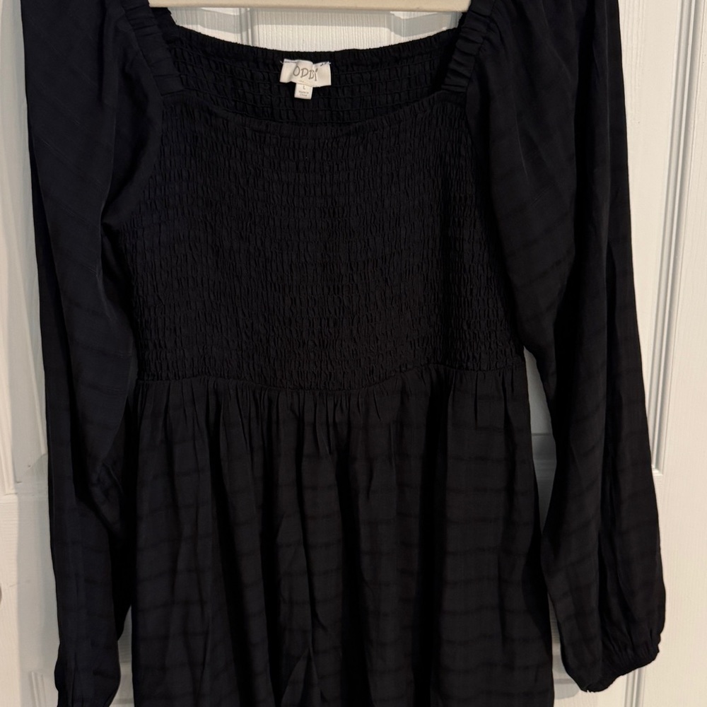 ODDY Black Smocked Dress with Bishop Sleeves